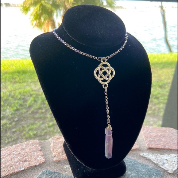 Lariat Y necklace celtic knot purple aura crystal - Picture 4 of 12
